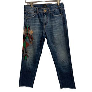 Alysi Chocolat Italian Embroidered Boho Crop Fray Hem Jeans Size 29 EUC